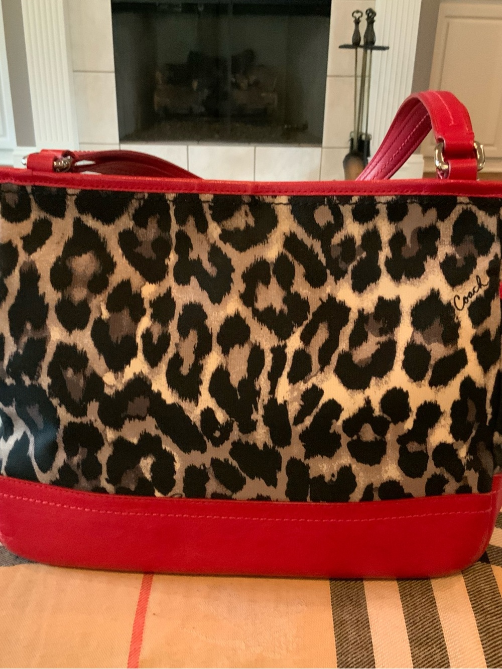 Coach Leopard-Print Shoulder Bag with Red Trim - Picture 5 of 7